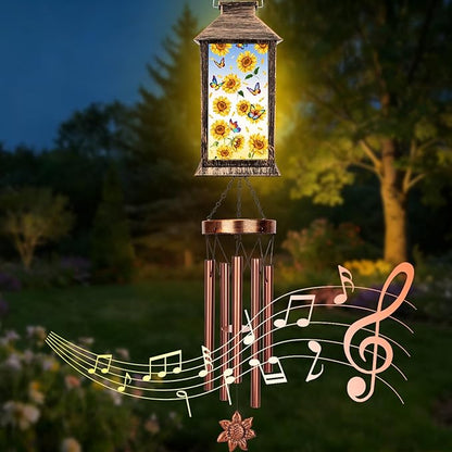 YHmall Sunflowers Wind Chimes for Outside, 37" Hanging Solar Windchimes Outdoors Memorial Gifts for Women Mom Grandma, Solar Lights Wind Chime for Garden Patio Outdoor Decor
