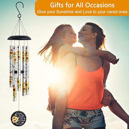 Sunflower Wind Chimes for Outside,Sunshine Gift for Mom,Get Well Soon,Birthday for Women Friends Sister & Coworkers,Thank you,Retirement,Sympathy Gifts Basket,Memorial Wind Chime for loss of Loved One