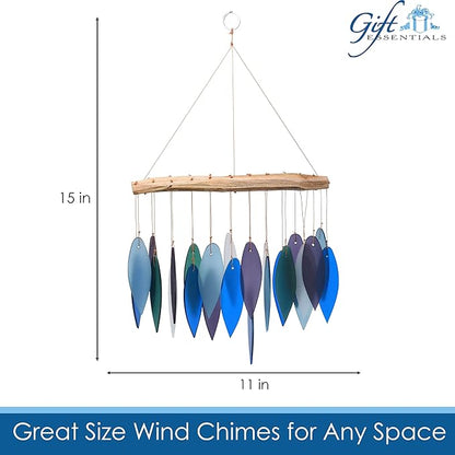 Blue Handworks Pacific Coast Glass Chime, Sandblasted Glass and Found Wood Handcrafted Wind Chime