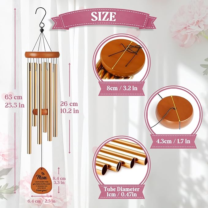 Birthday Gifts for Mom from Daughter, for Mum Stepmom, Wind Chimes for Mother, Best Mom Gifts from Son, Sentimental Gift for Mothers Day, Cute Wind Chime Garden Decor