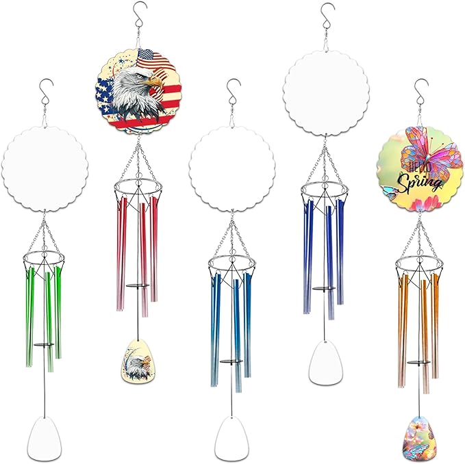 5 Packs 6inch Sublimation Wind Chime Blanks Set Double Size Printable Aluminum Metal Custom Wind Sculpture Kinetic Chimes for Heat Press DIY Craft Yard and Garden Indoor Hanging Decoration