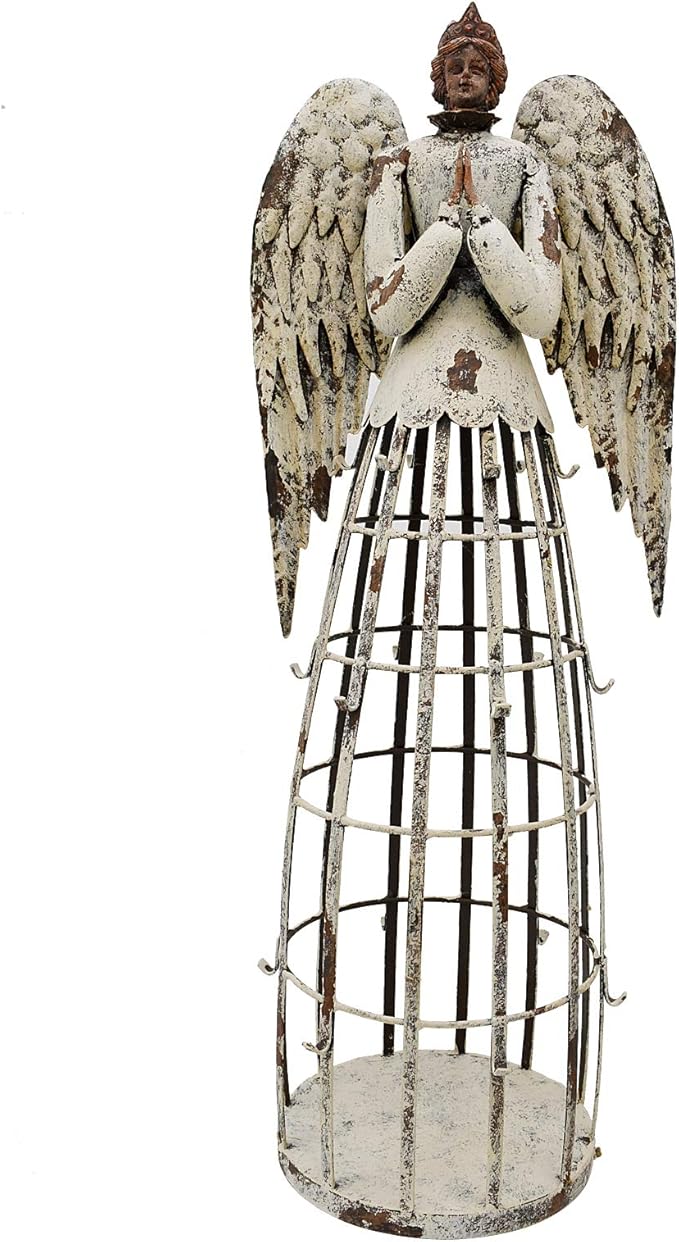 Antiqued Praying Metal Garden Angel Statue with Hooks, Indoor Outdoor Angel Yard Art Decor Lawn Patio Decorations Holiday Decor Garden Gift Idea, 22'’H (Rusty Praying Angel)
