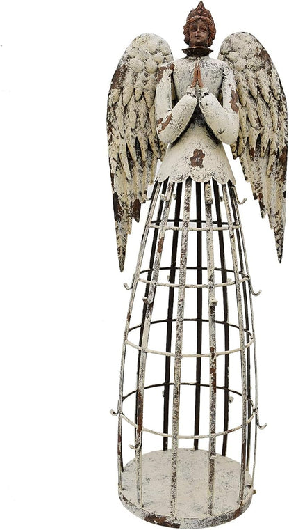 Antiqued Praying Metal Garden Angel Statue with Hooks, Indoor Outdoor Angel Yard Art Decor Lawn Patio Decorations Holiday Decor Garden Gift Idea, 22'’H (Rusty Praying Angel)