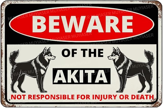 Beware Of The Dog Akita Sign Aluminum Metal Tin Signs Outdoor Yard Sign Warning Sign For Fence Yard Home Kitchen Farm Garden Wall Decor 8x12 Inch
