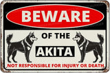 Beware Of The Dog Akita Sign Aluminum Metal Tin Signs Outdoor Yard Sign Warning Sign For Fence Yard Home Kitchen Farm Garden Wall Decor 8x12 Inch