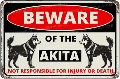 Beware Of The Dog Akita Sign Aluminum Metal Tin Signs Outdoor Yard Sign Warning Sign For Fence Yard Home Kitchen Farm Garden Wall Decor 8x12 Inch