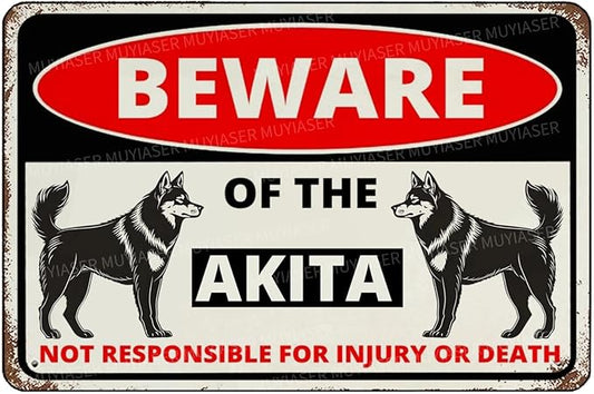 Beware Of The Dog Akita Sign Aluminum Metal Tin Signs Outdoor Yard Sign Warning Sign For Fence Yard Home Kitchen Farm Garden Wall Decor 8x12 Inch