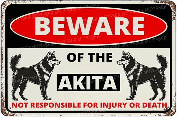 Beware Of The Dog Akita Sign Aluminum Metal Tin Signs Outdoor Yard Sign Warning Sign For Fence Yard Home Kitchen Farm Garden Wall Decor 8x12 Inch