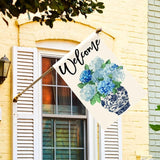 AVOIN colorlife Spring Hydrangea Floral Welcome House Flag 28x40 Inch Double Sided Outside, Blue and White Chinoiserie Seasonal Yard Outdoor Flag