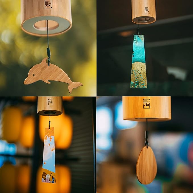 LingTing Bamboo Wind Chimes for Sound Healing, Meditation, Relaxing Emotions,Chord Wind Chimes Hand-Cranked Wind Chimes Unique Decor Gardening Gift for Outdoor Decoration(Dm-Rain), Yellow