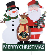 YEAHOME Outdoor Christmas Decorations, 3 Metal Snowman Santa Claus Deer Decorative Garden Stakes for Christmas Outdoor Yard, Xmas Signs for Home Outside Yard Lawn Porch Pathway Xmas Decor