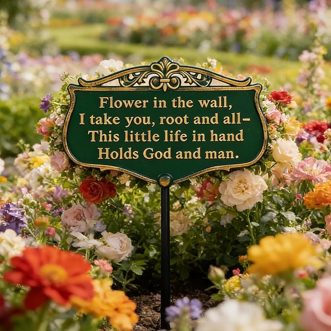 Metal Garden Signs for Outside, "The Kiss of The Sun" Double-Sided Vintage Green Metal Poem Plaque with Stake, Personalized Outdoor Garden Sign for Patio Yard Lawn Backyard Porch Decor