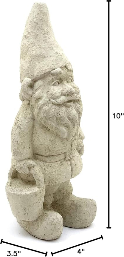 Vintage Garden Gnomes (Set/5): Durable Solid Stone Statues with Aged Texture. Sealed for Outdoor Use. Handcrafted USA. (Classic/Whitish)