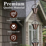 TZSSP Rain Chains Bell Style Gutter Installation – 8.5 ft Bell Style, Weatherproof & Adjustable Rain Chain– Soothing Water Sound (S-Hook Included)