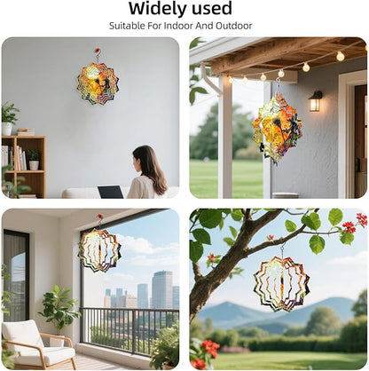8 Inch Sublimation Wind Spinner, 3D Aluminum Metal Wind Spinner with Hook, Indoor Yard Garden Hanging Decoration, Weather Resistant Rotating Spiral Ornament, Witch and Black Cat