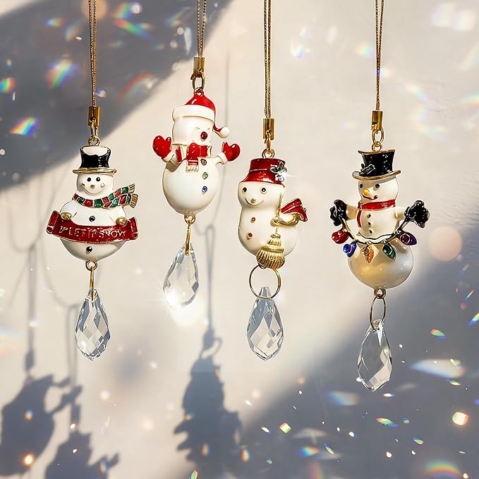 H&D HYALINE & DORA 4 Pcs Snowman Suncatcher Winter Snowman Hanging Suncatcher for Tree Hanging Crystal Crafts Holiday Decor Party Supplies