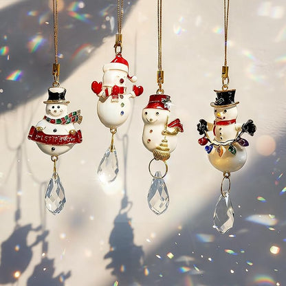 H&D HYALINE & DORA 4 Pcs Snowman Suncatcher Winter Snowman Hanging Suncatcher for Tree Hanging Crystal Crafts Holiday Decor Party Supplies