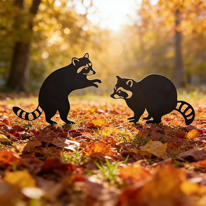 2 Pack Raccoon Metal Garden Stakes for Outdoor Decor – Cute Animal Yard Art for Garden, Lawn, or Pathway – Weather-Resistant Black Silhouette Statues, Unique Gift for Nature & Wildlife Lovers