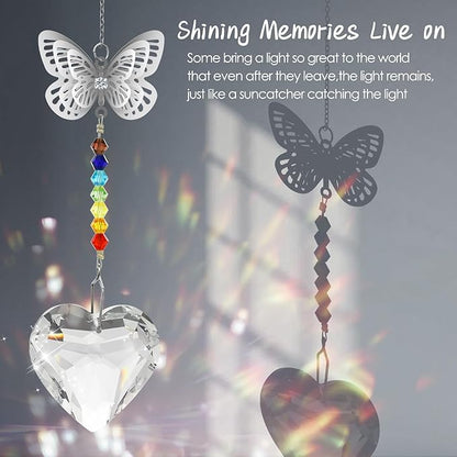 Merrynine Crystal Suncatcher, K9 Crystal Sun Catcher for Window Prism Ball, Unique Pendant Gift, Rainbow Maker with Butterfly Chain for Easy Hanging Indoor Outdoor Decoration (Butterfly Heart)