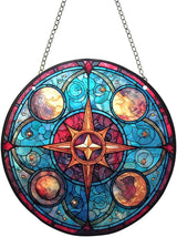 Acrylic Window Hanging,Compass Star Stained Window Hanging Decor Colorful Ornament,Stained Two-Sided Panel Hangings Decoration,Suncatcher for Garden Kitchen Living Room