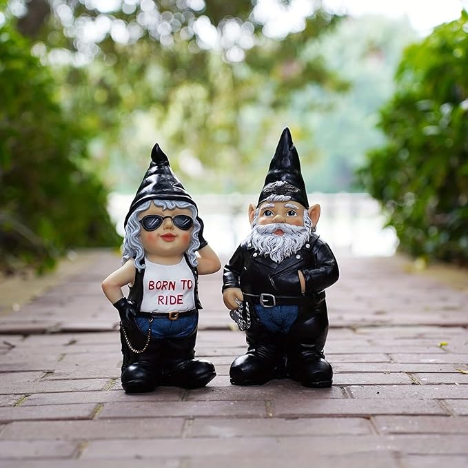 Motorcycle Garden Gnome Statue for Outdoor Decor, Durable Weather-Resistant Biker Gnome Sculpture for Patio, Lawn & Garden Decor, Unique Gift for Motorcycle Enthusiasts
