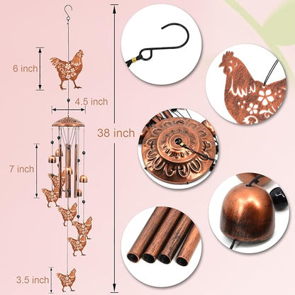 Chicken Wind Chimes for Outside, Chicken farimhouse Memorial Gifts for Men/Women/Dad/Grandpa, Yard Outdoor Decor, Home Lawn Patio Garden Decoration(Chicken)