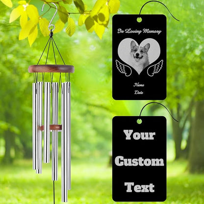 Personalized Custom Wind Chimes Memorial Engraved Gifts for Loss of Loved One Mother Dad Mom Dog Pet Customized Outdoor Sympathy Wind Chimes with Photo Text