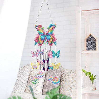 DIY Wind Chime Pendant Spring 3D Diamond Art Painting Hanging Ornament Double Sided Diamond Suncatchers for Window Home Backyard Garden Wall Door Decor (Butterfly03)
