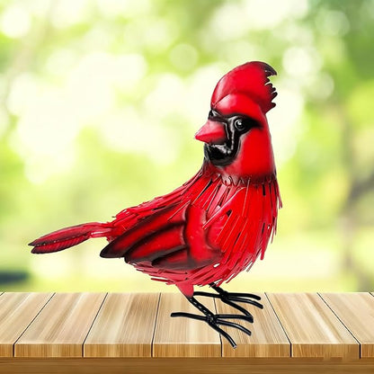 Metal Red Cardinal Garden Decoration Statue Metal Bird Yard Art Red Bird Sculpture for Outdoor Patio & Indoor Home Decor - Gifts for Mom Grandma