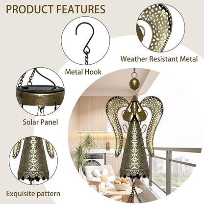 Solar Angel Wind Chime - 36.6" Retro Angel LED Wind Chimes, Metal Solar Fairy Wind Chimes Hanging Lights, Fairy Gifts for Home, Outdoor, Yard, Patio, Garden Decor