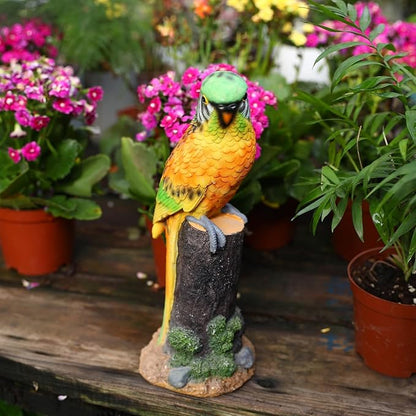 Macaw Parrot Garden Statue, 10.6" Hand-Painted Tropical Bird Figurine, Decorative Art Deco Accent for Patio and Home, Lifelike Design (Yellow)