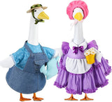 Abbylike 2 Set Spring Porch Goose Outfits Gardener Goose Clothes Purple and Blue for 23" Cement Plastic Geese with Flower Pot and Watering Can Summer Duck Costume for Patio Lawn Outdoor Patio Decor