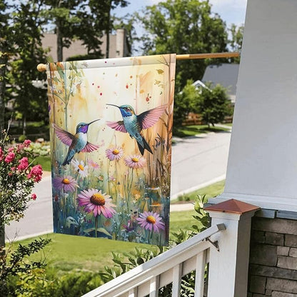 Hummingbirds and Flowers Garden Flags 12×18 Inch Spring Summer Double Sided Decorative Yard Banner Seasonal Flag for Outdoor Outside Decor