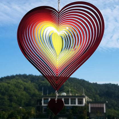 DJUAN Wind Spinner Red-Yellow Gradient Love Heart 3D Metal Hanging Wind Spinners Worth Gift Stainless Steel Yard Art Decorations Indoor/Outdoor Kinetic Wind Sculptures & Spinners