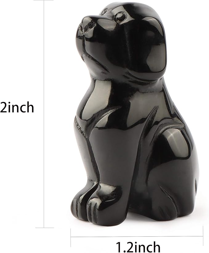 SMQ 2" Black Obsidian Crystal Dog Figurines Statue Hand Carved Gemstone Puppy Dog Decor Sculpture Reiki Healing Stones Ornament for Outdoor Home Office Decoration(Gift Box)