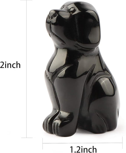 SMQ 2" Black Obsidian Crystal Dog Figurines Statue Hand Carved Gemstone Puppy Dog Decor Sculpture Reiki Healing Stones Ornament for Outdoor Home Office Decoration(Gift Box)
