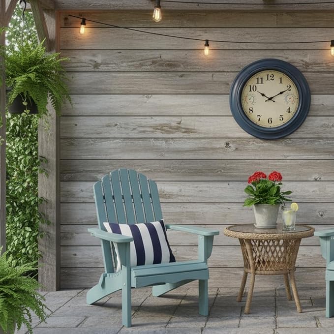 18 Inch Large Outdoor Wall Clock with Thermometer & Hygrometer, Waterproof Retro Blue Garden Clock for Patio, Pool, Backyard, Farmhouse Decor, Silent Non-Ticking