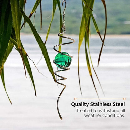 Metal Spiral Wind Spinner – Green Outdoor Spinner Ball with Tail, 3D Hanging Yard & Garden Décor