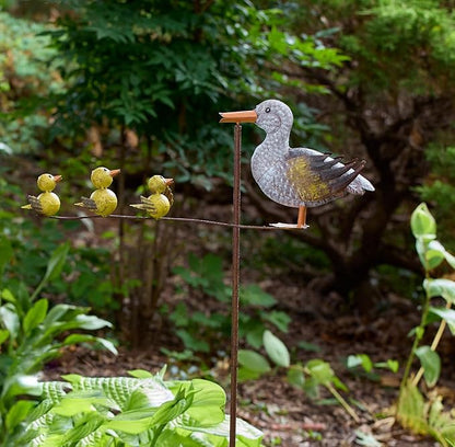 Red Carpet Studios Garden Art Balance Rocker Metal Garden Stake Yard Décor, 49” Tall, Grey Mother Duck with Yellow Ducklings