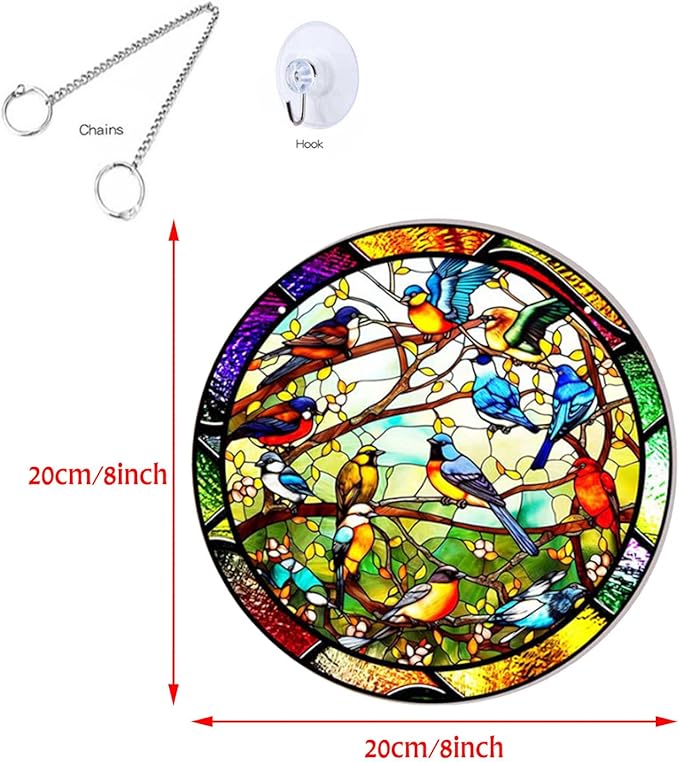 7.9'' Acrylic Window Hanging Decor,Stained Panel Hangings Decorative Acrylic Wall Decor Colorful Ornament Window Hangings for Outdoor Indoor Decor(Birds Concert)