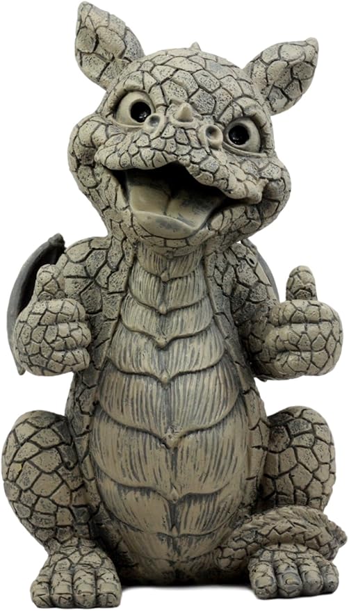 Ebros Whimsical Good Job Thumbs Up Dragon Garden Statue Faux Stone Resin Finish 10" H Dungeons and Dragons Mythical Fantasy Sculpture Guest Greeter Home Decor
