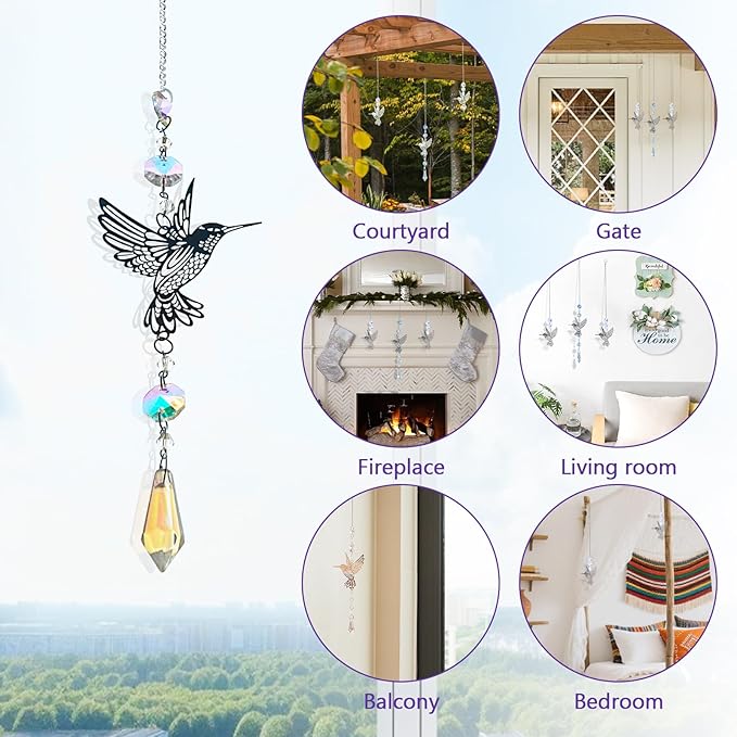 Hummingbird Crystal Sun Catchers 3-Pack, with Metal Bird Decorations, Suitable for Window Decoration, a Gift for Ladies, and for Outdoor Courtyard and Garden Decoration as Well as Home Decoration.