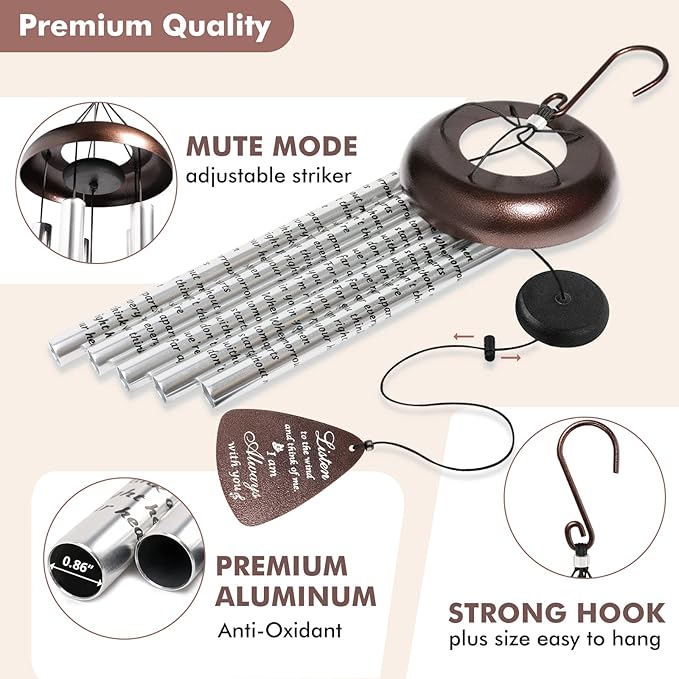 Sympathy Gift Wind Chimes for Outside - Memorial Wind Chimes for Loss of Loved One Mother Father, Memorial Gifts in Memory of Loved One, Breavement Gifts for Condolence Remembrance, Bronze