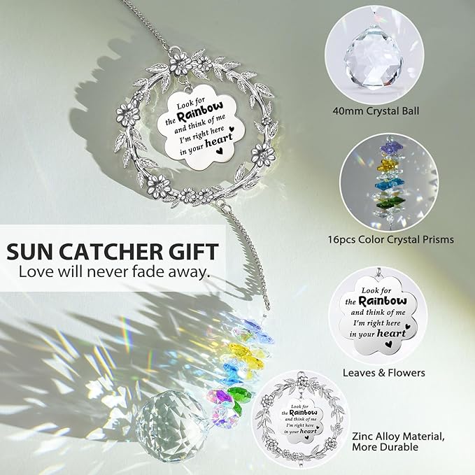 Memorial Gifts for Loss of Loved One, Unique Sun Catcher Sympathy Gift Idea Window Suncatcher, Hanging Ornament Crystal Rainbow Maker Bereavement Grief Gift Box for Loss of Mom Friend Son Family Pets