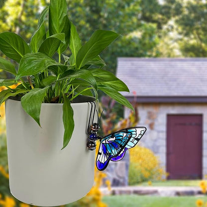 Metal Butterfly Flower Pot Huggers Dreamy Butterflies Planter Hanging Figurines with Color Beads Fill the Body 3.5 Inch Iron Insect Garden Art Sculptures Statues Hanger Ornaments for Yard Fence (3PCS)