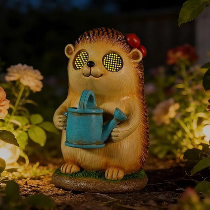 Garden Statues Hedgehog with Solar Moving LED Eyes Outdoor Animal Figurines Decorations for Patio Yard Lawn Ornaments Gifts for Birthday Easter Housewarming (Hedgehog)