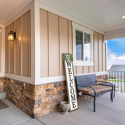 Surfapans Welcome Sign for Front porch Standing 45"X9"Large Wood Frame Outdoor Tall Welcome Signs Vertical Decor for Farmhouse Rustic Home Modern Outside Front Door Wall Decorations (Wood White)