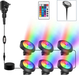 RGB Pond Lights,LED Underwater Submersible Fountain Lights IP68 Waterproof,Remote Control Color Changing Landscape Spotlights Lighting for Fish Aquarium Tank Yard Garden Pool (Set of 6)