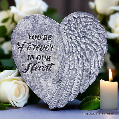 OrnamentallyYou Elegant Resin Stepping Stone, Outdoor Garden Pathway Decoration (You’re Forever in Our Hearts Angel Wing Stepping Stone, 9.5" Garden Decorative Memorial Resin Figurine)