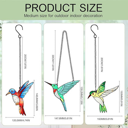 3 Pieces Hummingbird Stained Glass Gift Window Hanging Ornament Suncatcher Window Decoration for Women Mom Bird Lovers Valentines Mother's Day Christmas
